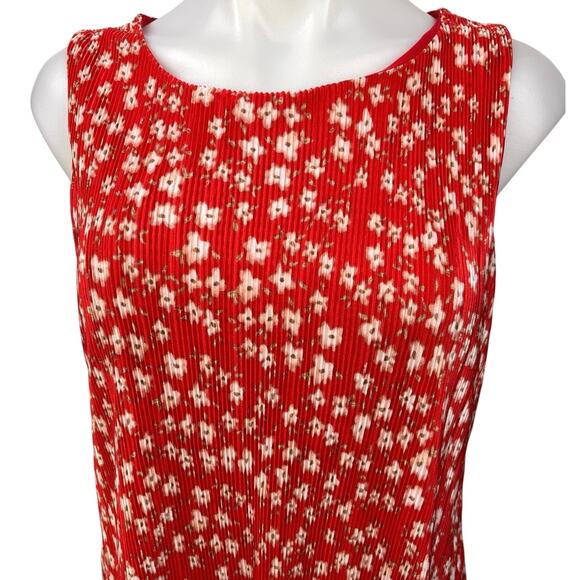 Banana Republic Red White Pleated Floral Sleeveless Boat Neck Blouse Top Size XS - Picture 3 of 5